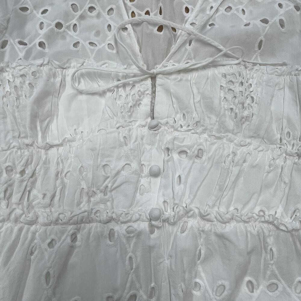 Zara White Eyelet Babydoll Mini Dress Womens XL Empire Waist Boho Festival - Picture 8 of 16